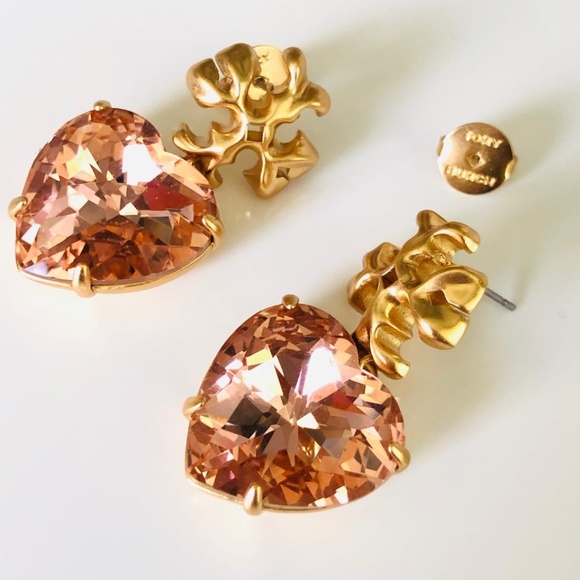 NEW Tory Burch Roxanne Pale Papaya Crystal Drop Earrings - Picture 3 of 5